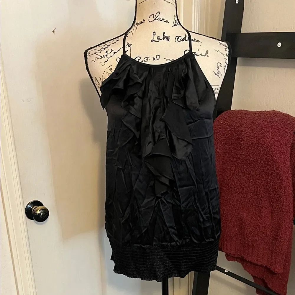 Arden B Y2K Silk Blend Black Ruffle Design Top Goth Dark Fairy Emo Whimigoth